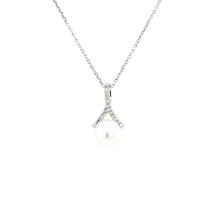 14k White Gold Diamond South Sea Pearl Pendant I8178 LIV Necklaces