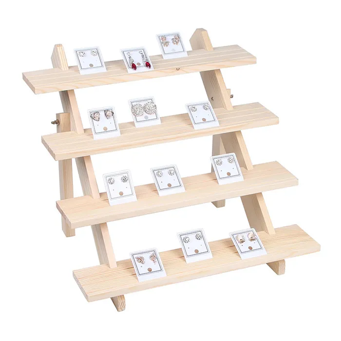 4 Tier Natural Wood Earring Card Display Stand JPIDisplay Earrings