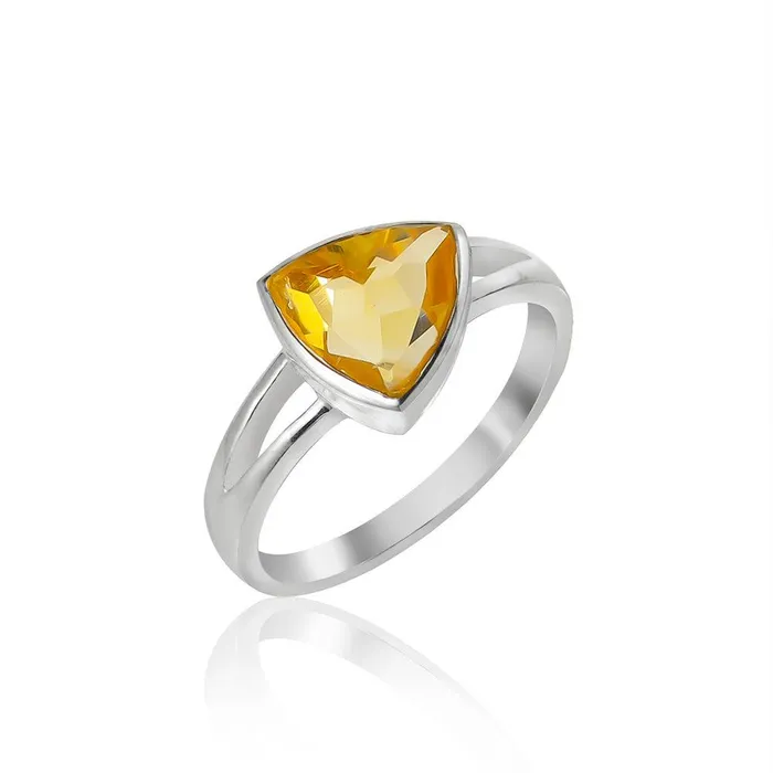 8 MM Natural Trillion Shape Citrine 925 Sterling Silver Cocktail Ring YoTreasure Rings