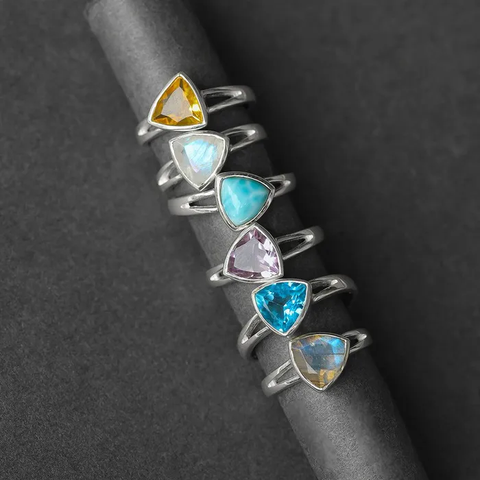 8 MM Natural Trillion Shape Citrine 925 Sterling Silver Cocktail Ring YoTreasure Rings