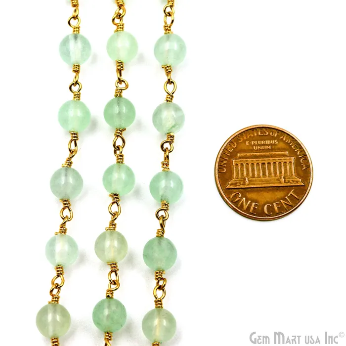 Aqua Jade Cabochon Beads 6mm Gold Plated Gemstone Rosary Chain GemMartUSA PreStyled Sets Aqua Jade Cabochon Beads 6mm Gold Plated Gemstone Rosary Chain GemMartUSA PreStyled Sets