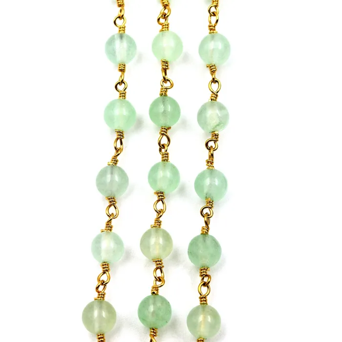 Aqua Jade Cabochon Beads 6mm Gold Plated Gemstone Rosary Chain GemMartUSA PreStyled Sets Aqua Jade Cabochon Beads 6mm Gold Plated Gemstone Rosary Chain GemMartUSA PreStyled Sets