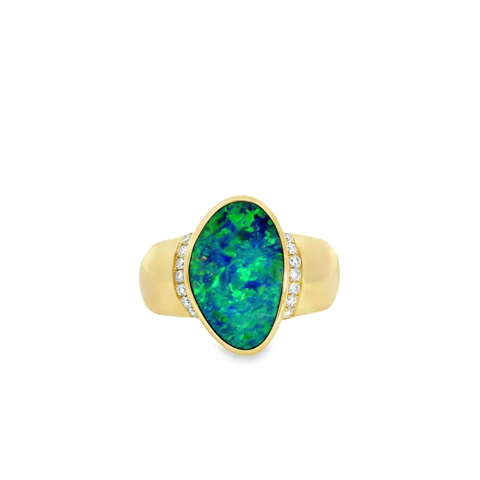 Australian Doublet Opal Ring Set in 14K Yellow Gold Australian Opal Cutters Rings