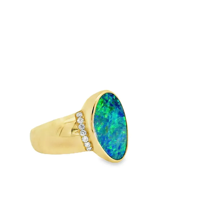 Australian Doublet Opal Ring Set in 14K Yellow Gold Australian Opal Cutters Rings