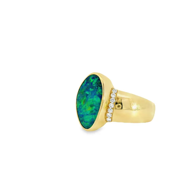 Australian Doublet Opal Ring Set in 14K Yellow Gold Australian Opal Cutters Rings