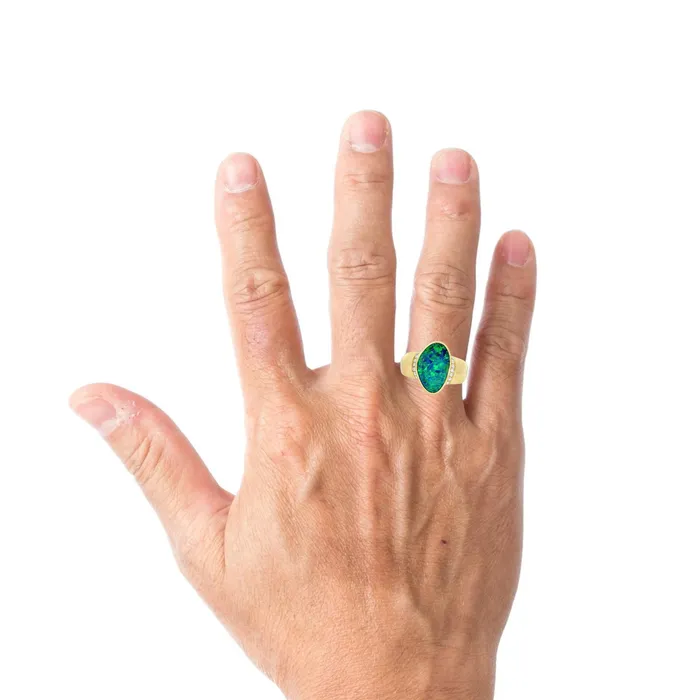 Australian Doublet Opal Ring Set in 14K Yellow Gold Australian Opal Cutters Rings