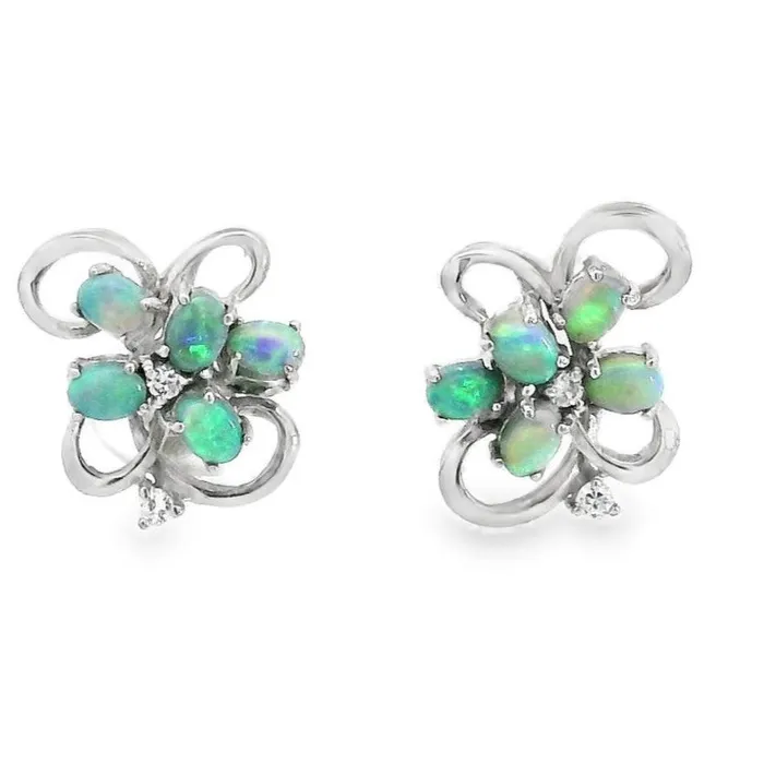 Australian Opal Black Earrings set in Sterling Silver Australian Opal Cutters Earrings