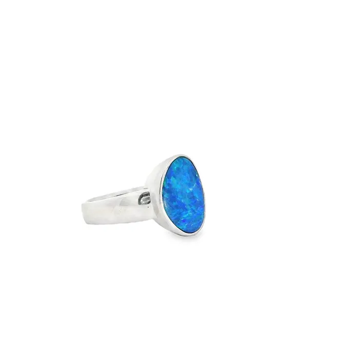 Australian Opal Cutters Rings Australian Doublet Opal Ring Set in Sterling Silver