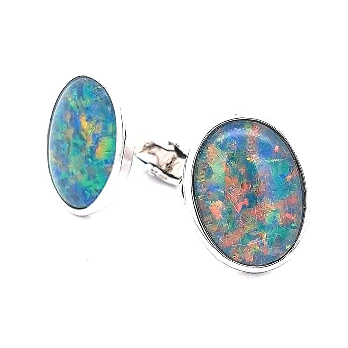 Australian Opal Cutters Rings Australian Opal Triplet Mens Cufflinks set in Sterling Silver