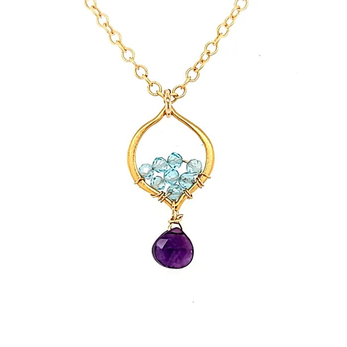 AVF Necklaces AVF Gold Filled Petite Moroccan Style Beaded Apatite Amethyst Drop Necklace SI3706 AVF Necklaces AVF Gold Filled Petite Moroccan Style Beaded Apatite Amethyst Drop Necklace SI3706