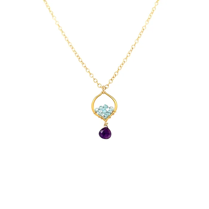 AVF Necklaces AVF Gold Filled Petite Moroccan Style Beaded Apatite Amethyst Drop Necklace SI3706 AVF Necklaces AVF Gold Filled Petite Moroccan Style Beaded Apatite Amethyst Drop Necklace SI3706