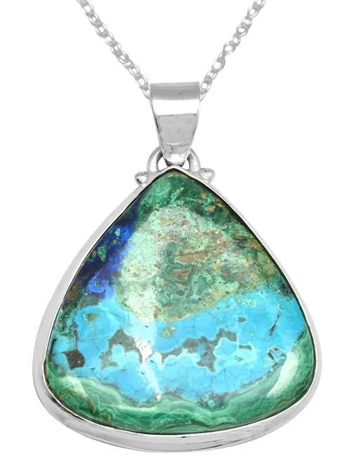 Azurite Malachite 1 34 Long 925 Solid Sterling Silver Pendant With 18 Chain YoTreasure Necklaces Azurite Malachite 1 34 Long 925 Solid Sterling Silver Pendant With 18 Chain YoTreasure Necklaces