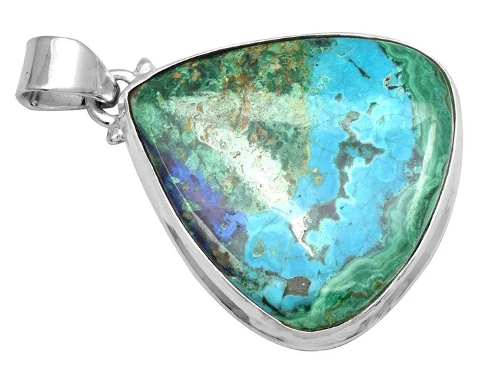 Azurite Malachite 1 34 Long 925 Solid Sterling Silver Pendant With 18 Chain YoTreasure Necklaces