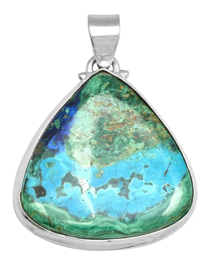 Azurite Malachite 1 34 Long 925 Solid Sterling Silver Pendant With 18 Chain YoTreasure Necklaces