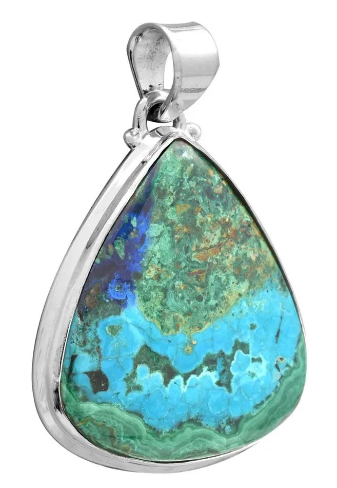 Azurite Malachite 1 34 Long 925 Solid Sterling Silver Pendant With 18 Chain YoTreasure Necklaces