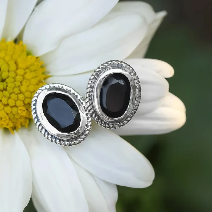 Black Onyx Solid 925 Sterling Silver Rope Design Stud Earrings YoTreasure Earrings Black Onyx Solid 925 Sterling Silver Rope Design Stud Earrings YoTreasure Earrings