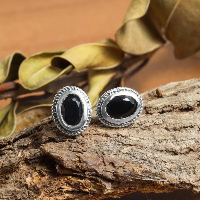 Black Onyx Solid 925 Sterling Silver Rope Design Stud Earrings YoTreasure Earrings Black Onyx Solid 925 Sterling Silver Rope Design Stud Earrings YoTreasure Earrings