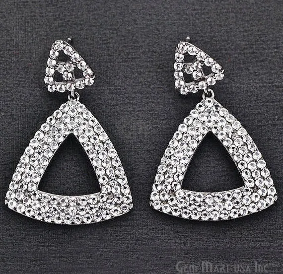 Black Plated Studded With Micro Pave White Topaz 45x29mm Dangle Earring GemMartUSA Earrings Black Plated Studded With Micro Pave White Topaz 45x29mm Dangle Earring GemMartUSA Earrings