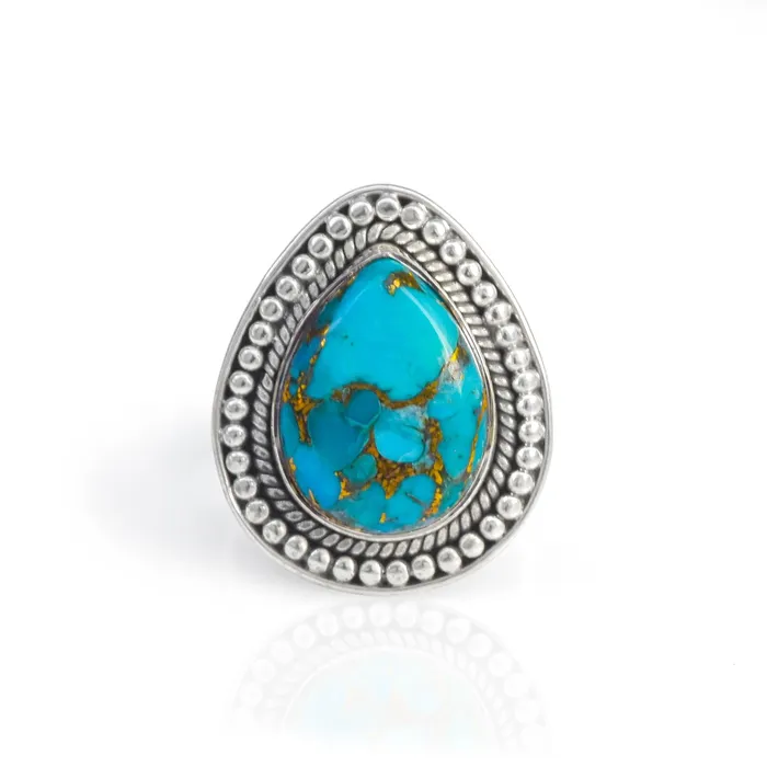 Blue Copper Turquoise Solid 925 Sterling Silver Ring Jewelry YoTreasure Rings
