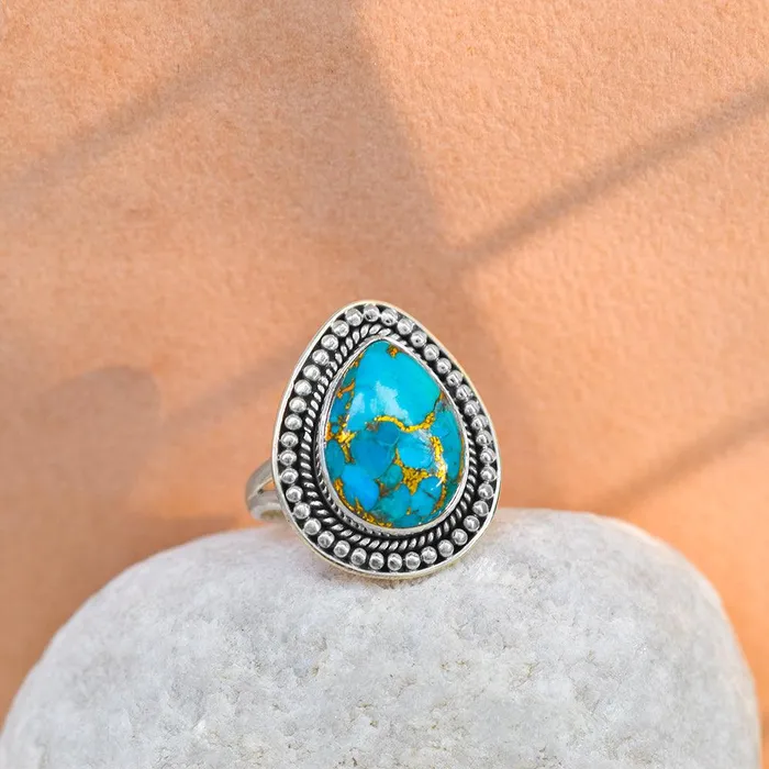Blue Copper Turquoise Solid 925 Sterling Silver Ring Jewelry YoTreasure Rings