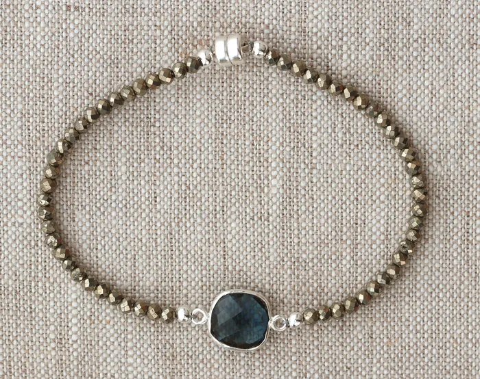 Bracelets AVF AVF Silver Beaded Pyrite Faceted HydroQuartz Bracelet