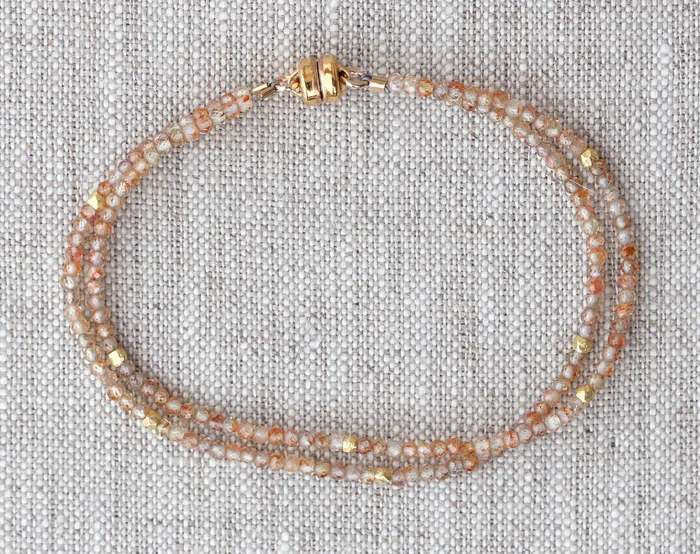 Bracelets AVF Gold Orange Zircon Double Strand Beaded Bracelet AVF