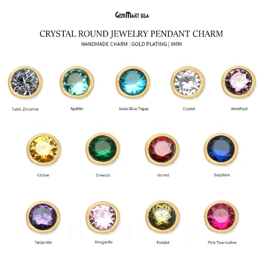 Bracelets GemMartUSA Cubic Zirconia Crystal Round 8mm Jewelry Pendant Charm Gemstone Bracelet Charm Bracelets GemMartUSA Cubic Zirconia Crystal Round 8mm Jewelry Pendant Charm Gemstone Bracelet Charm