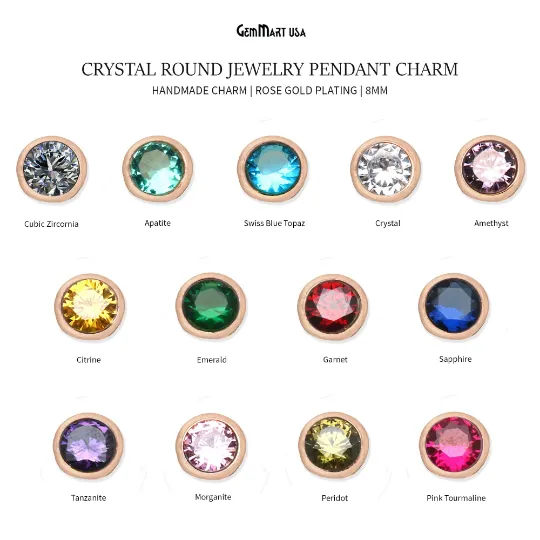 Bracelets GemMartUSA Cubic Zirconia Crystal Round 8mm Jewelry Pendant Charm Gemstone Bracelet Charm Bracelets GemMartUSA Cubic Zirconia Crystal Round 8mm Jewelry Pendant Charm Gemstone Bracelet Charm
