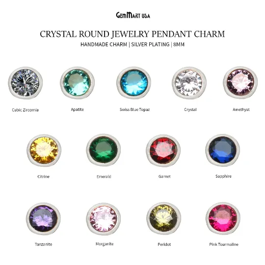 Bracelets GemMartUSA Cubic Zirconia Crystal Round 8mm Jewelry Pendant Charm Gemstone Bracelet Charm Bracelets GemMartUSA Cubic Zirconia Crystal Round 8mm Jewelry Pendant Charm Gemstone Bracelet Charm