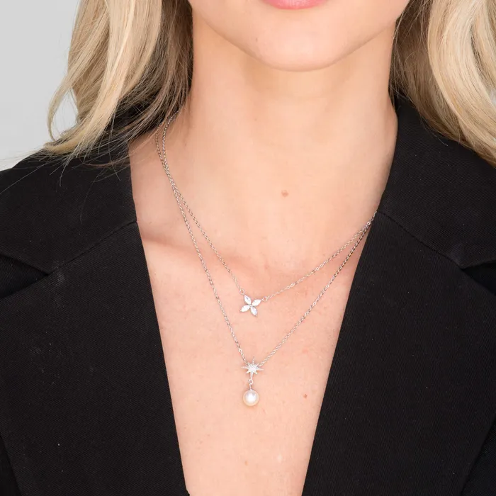 Camile Stone Necklaces Clover Marquise Sapphire Chain Necklace
