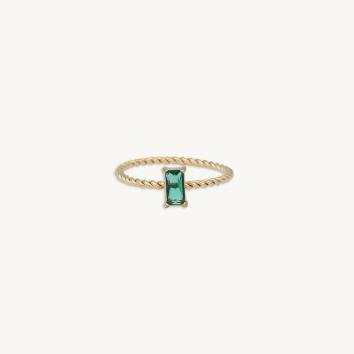 Camile Stone Rings Emerald Baguette Twist Ring