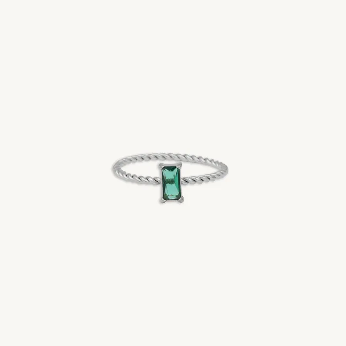 Camile Stone Rings Emerald Baguette Twist Ring