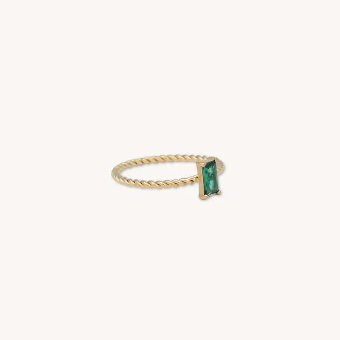 Camile Stone Rings Emerald Baguette Twist Ring
