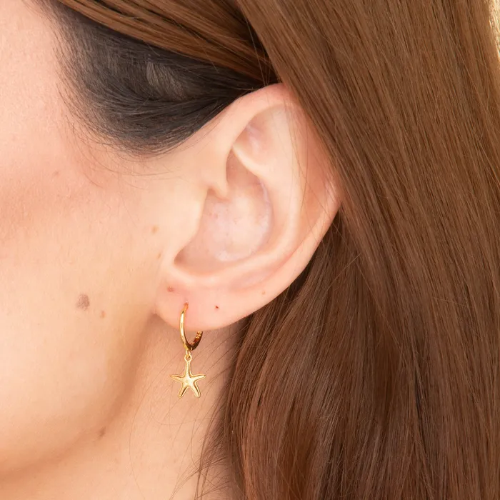 Camile Stone Starfish Hoop Huggie Earrings Earrings
