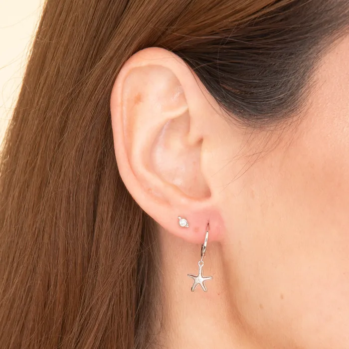 Camile Stone Starfish Hoop Huggie Earrings Earrings