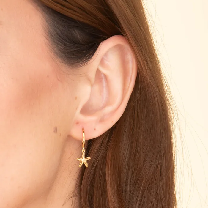 Camile Stone Starfish Hoop Huggie Earrings Earrings