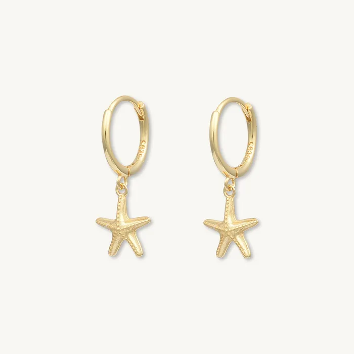 Camile Stone Starfish Hoop Huggie Earrings Earrings