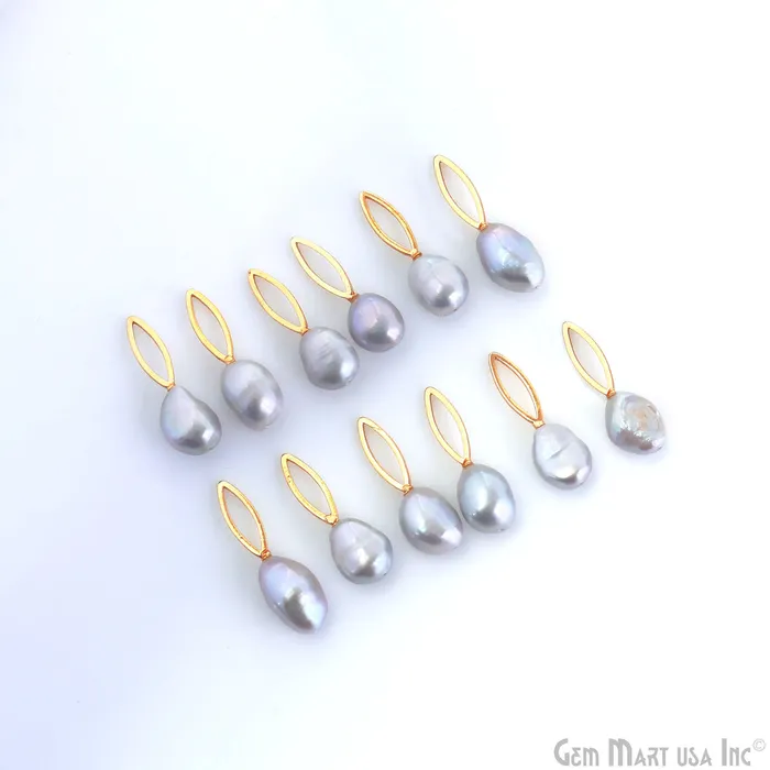 Charm Necklaces GemMartUSA Freshwater Baroque Black Pearl Charm Gold Marquise Loop 25x8mm 1pair Charm Necklaces GemMartUSA Freshwater Baroque Black Pearl Charm Gold Marquise Loop 25x8mm 1pair