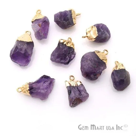 Charm Necklaces GemMartUSA Rough Amethyst 13x20mm Gold Edged Bracelets Charm Single Bail Connectors Charm Necklaces GemMartUSA Rough Amethyst 13x20mm Gold Edged Bracelets Charm Single Bail Connectors