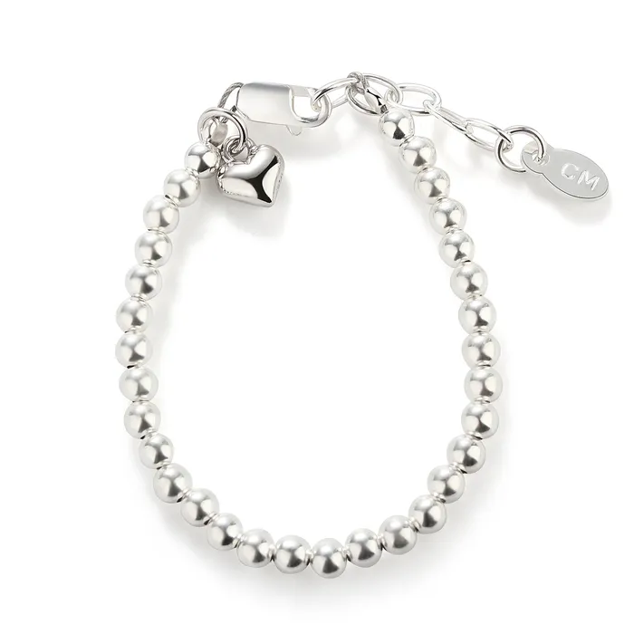 Cherished Moments Bracelets Sterling Silver Beaded Puff Heart Bracelet for Babies Girls and Women