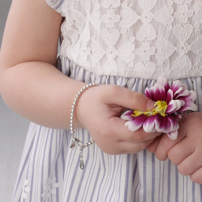 Cherished Moments Bracelets Sterling Silver Beaded Puff Heart Bracelet for Babies Girls and Women