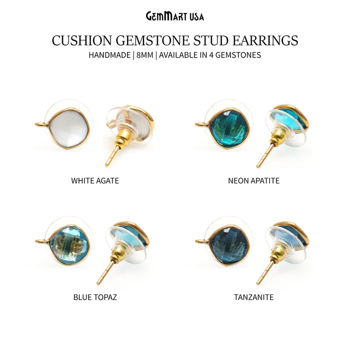 Cushion Faceted 8mm Single Bail Gold Plated Gemstone Stud Earrings GemMartUSA Earrings Cushion Faceted 8mm Single Bail Gold Plated Gemstone Stud Earrings GemMartUSA Earrings