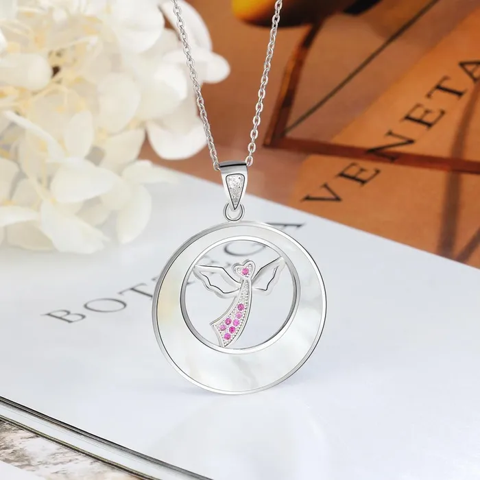customjewelryan Necklaces Romantic 925 Silver Sterling Necklace with Pearl Angel Pendant for Women New Arrival 2018 Jewelry Gift