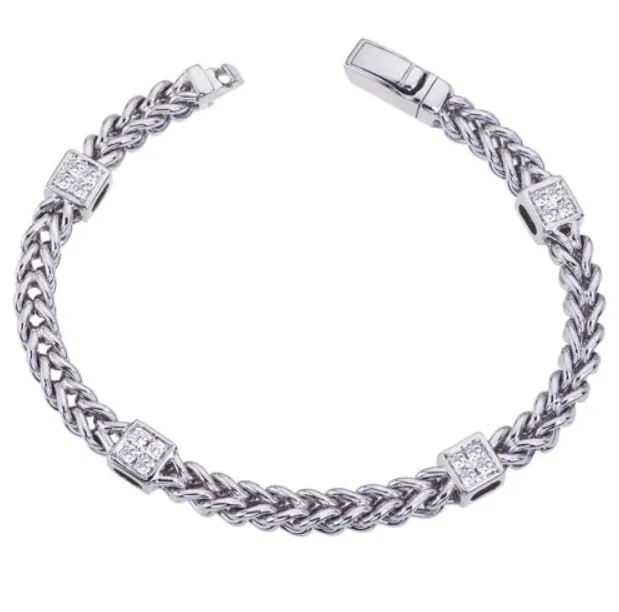 DA Gold Bracelets 14k White Gold Square Diamond Pod Braided Bracelet I6423 DA Gold Bracelets 14k White Gold Square Diamond Pod Braided Bracelet I6423
