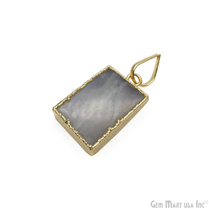 DIY Rough Rainbow Moonstone 29x17mm Gold Edge Necklace Pendant GemMartUSA Necklaces DIY Rough Rainbow Moonstone 29x17mm Gold Edge Necklace Pendant GemMartUSA Necklaces