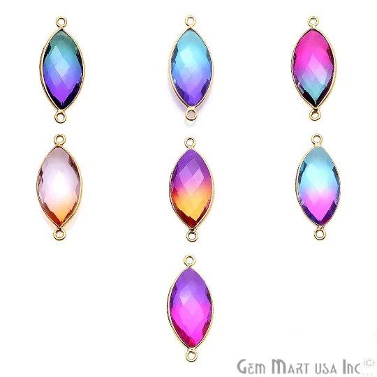 Doublet Quartz 10x20mm Marquise Double Bail Gold Bezel Connector GemMartUSA PreStyled Sets