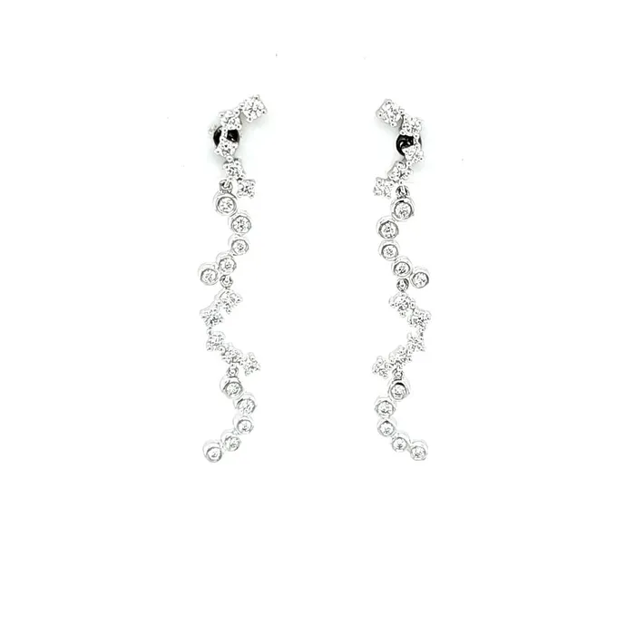 Earrings 14k White Gold Bezel Prong Set Diamond Curved Drop Earrings I7962 KC Designs Earrings 14k White Gold Bezel Prong Set Diamond Curved Drop Earrings I7962 KC Designs