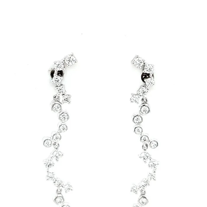 Earrings 14k White Gold Bezel Prong Set Diamond Curved Drop Earrings I7962 KC Designs