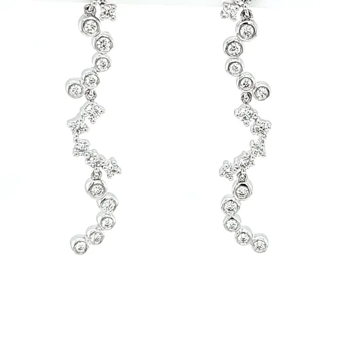 Earrings 14k White Gold Bezel Prong Set Diamond Curved Drop Earrings I7962 KC Designs