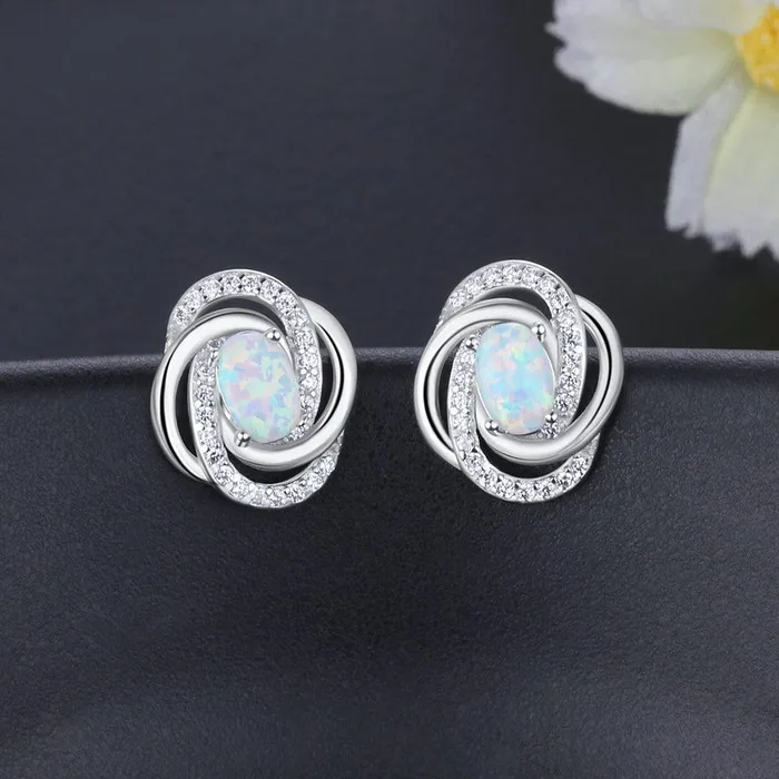 Earrings customjewelryan Spiral Pattern Shape Milky Opal Stone 925 Sterling Silver Stud Earring Fashion Women Earrings Gift For Her